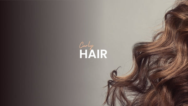 Curly Hair title beside a close-up of long brown curls
