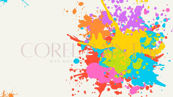 Corel Painter title banner with bright multicoloured paint splashes