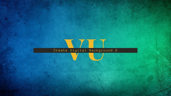 Digital background tutorial banner with gold lettering over a blue and green texture