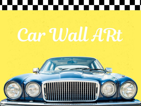 Wall art of cars featuring vintage and classic automobiles