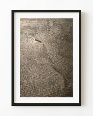 A dark curving line crosses Arctic ocean ripples illuminated by warm sunset light.