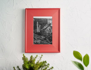 Spider Rock stands against a shaded canyon wall in a detailed monochrome landscape.