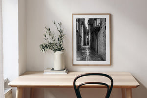 Zwart-wit smal steegje Dubrovnik Kroatië | Foto Kunstprint Fine Art fotografische afdruk