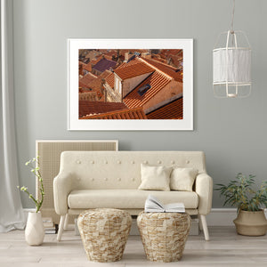 Orange and red roof tiles across historic Dubrovnik buildings