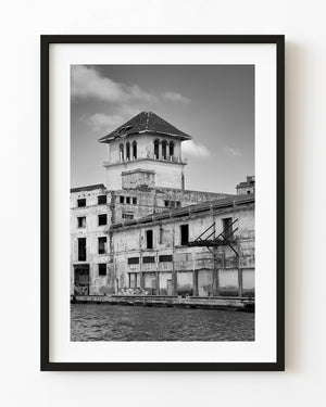 Abandoned warehouse Havana Cuba black and white