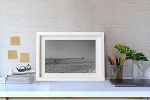 Minimal rural landscape with a barn on the Nebraska plains