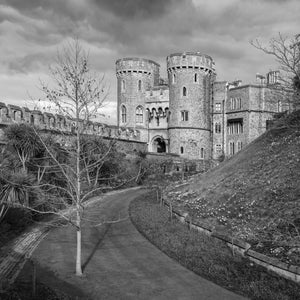 Historic English castle with pathway