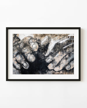 Large painted hands on a weathered Havana wall with dripping black paint