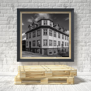 Iceland city building with multiple windows and geometric design