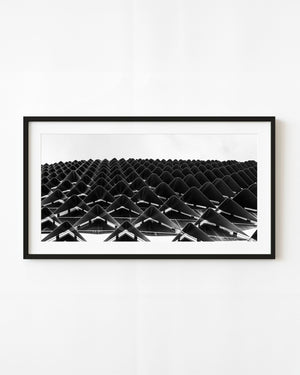 SAHMRI facade with rows of dark triangular fins in black and white