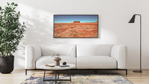 Colour desert panorama with sculpted gullies and mineral bands
