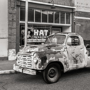Vintage truck parked outside a hat shop in Bisbee, Arizona