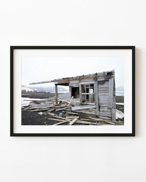 Collapsed wooden cabin at Whalers Bay Antarctica