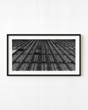 World Trade Center facade with repeating metal panels in black and white